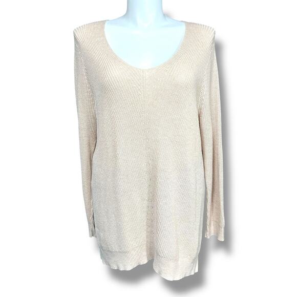 Old Navy Womens Knit Tunic Sweater Pullover V Neck Long Sleeve Beige Tan XXL - Picture 1 of 7